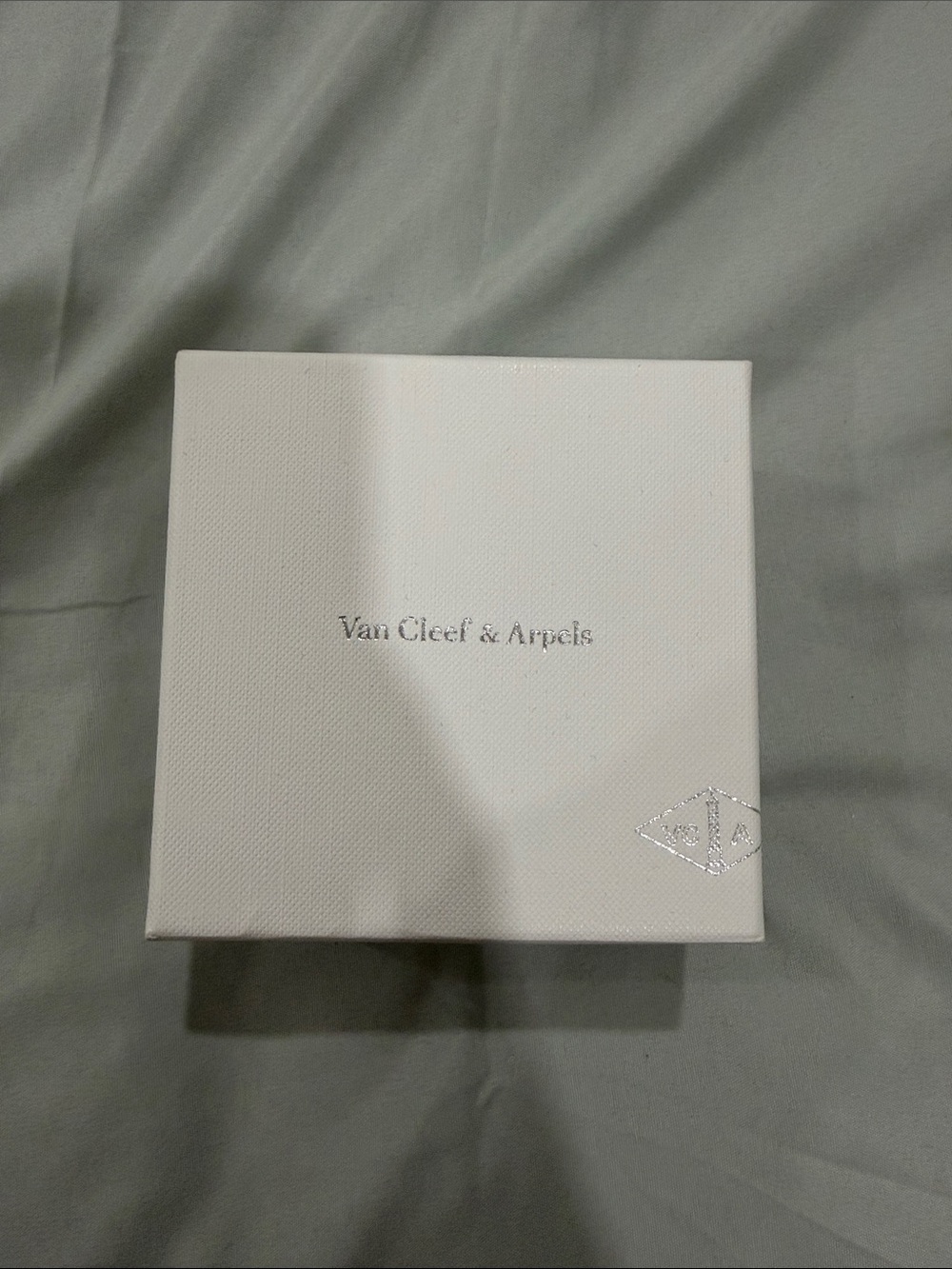 Van Cleef & Arpels White Textured Jewelry Box with Silver Logo
